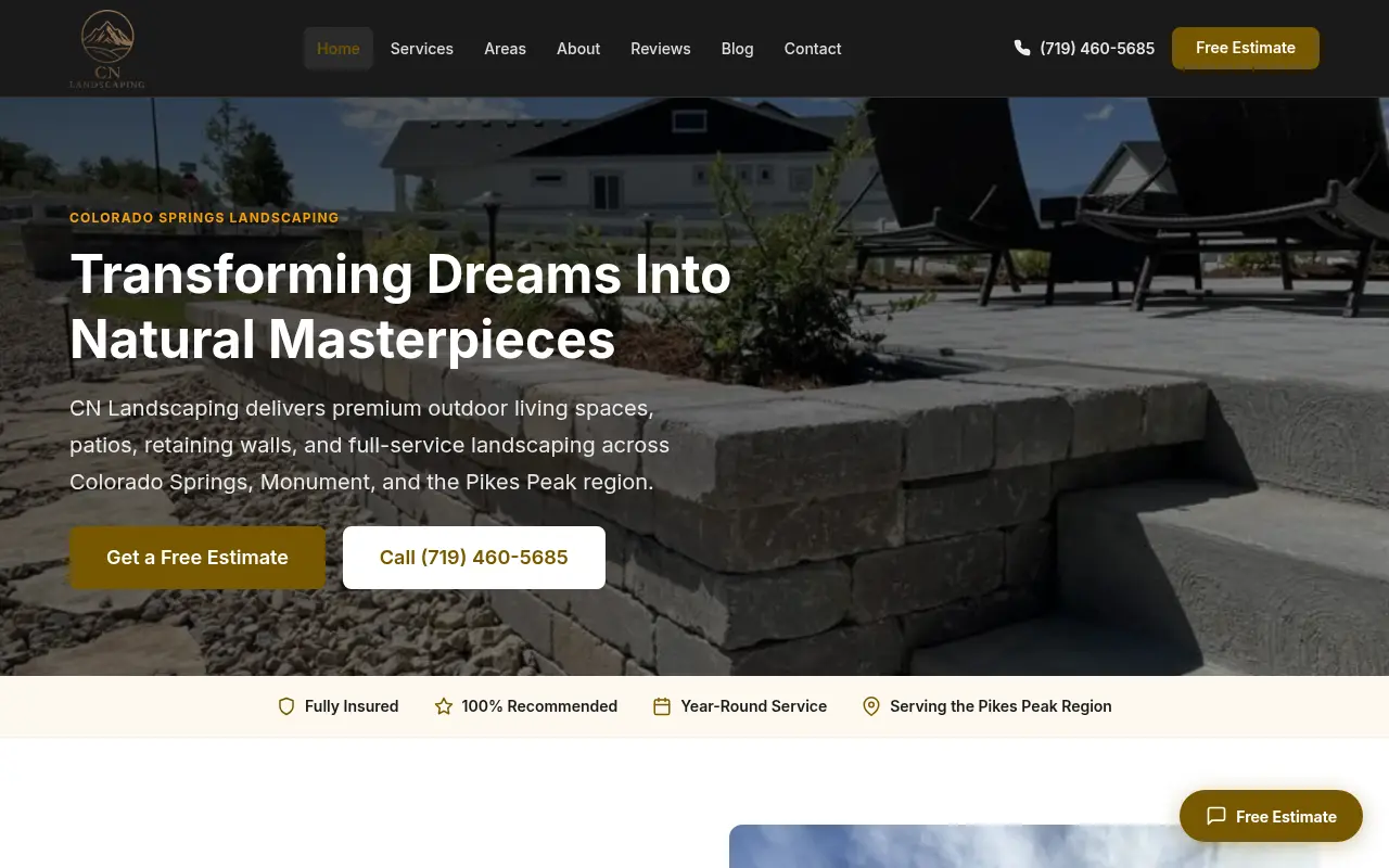 CN Landscaping website — $494 ETV, PageSpeed 80