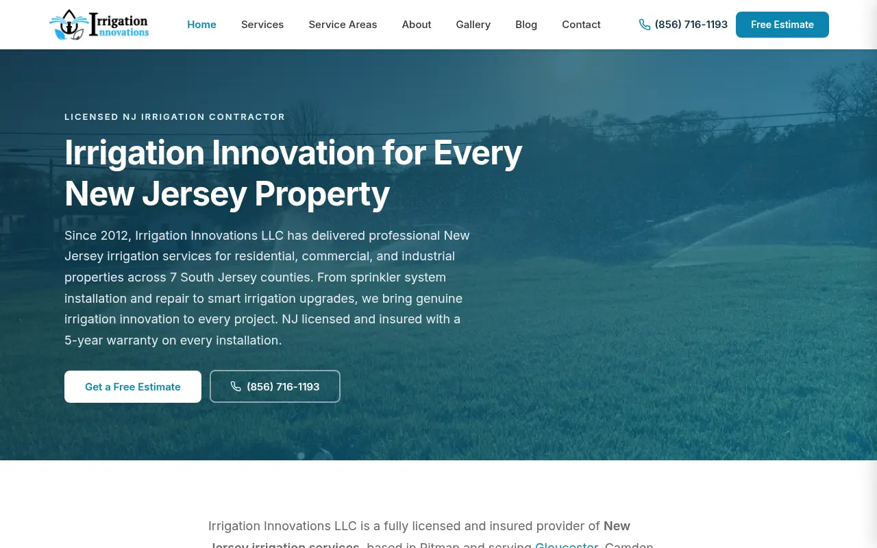 Irrigation Innovations website — DR 72, PageSpeed 85, 40 keywords